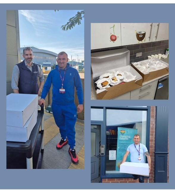 A photograph of Cranswick donating hot sandwiches to the Changing Futures hub