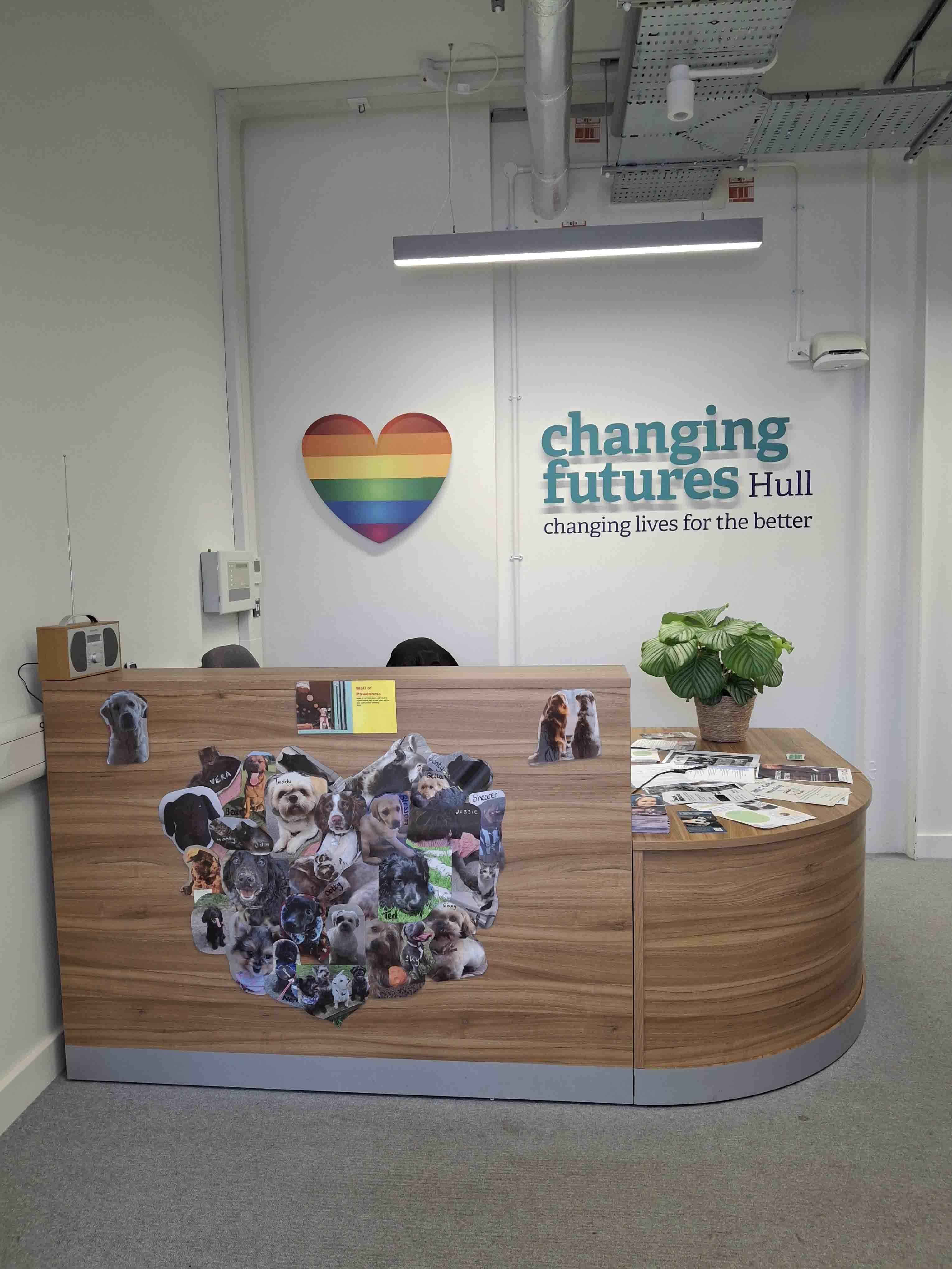 A photograph of the reception desk at the community safety hub