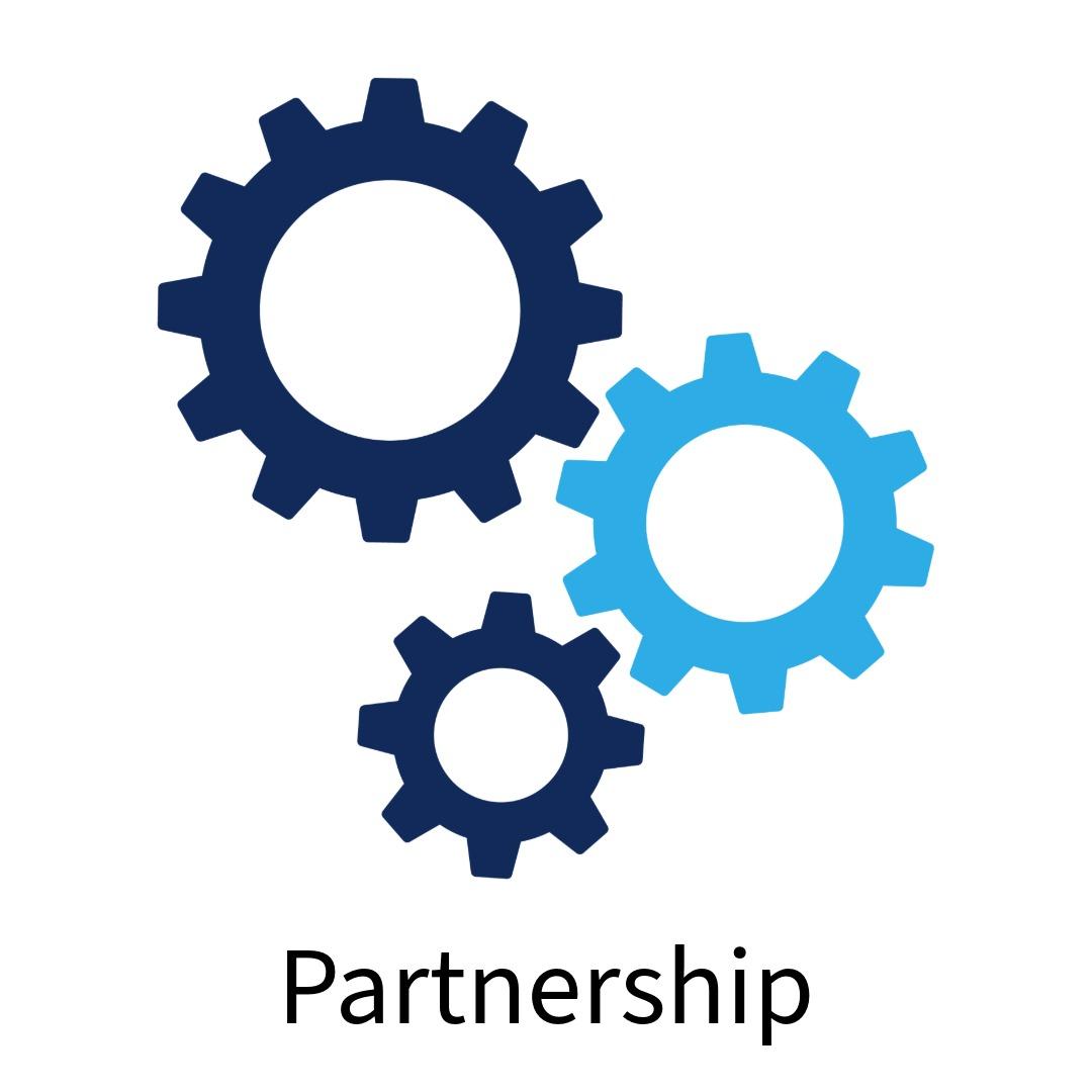 three cogs with the word partnership beneath